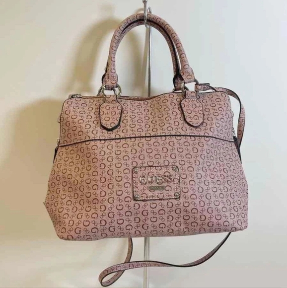 Guess Light Pink/maroon Monogram Satchel/crossbody/handbag - Picture 1 of 7